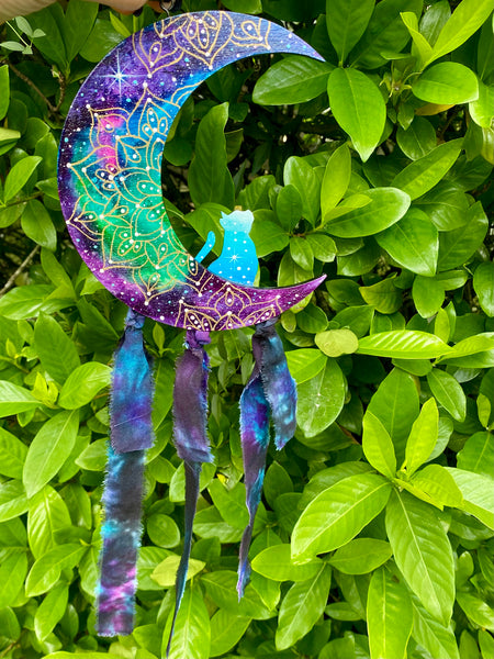 3D Enchanted Cat Crescent 6” x 14”