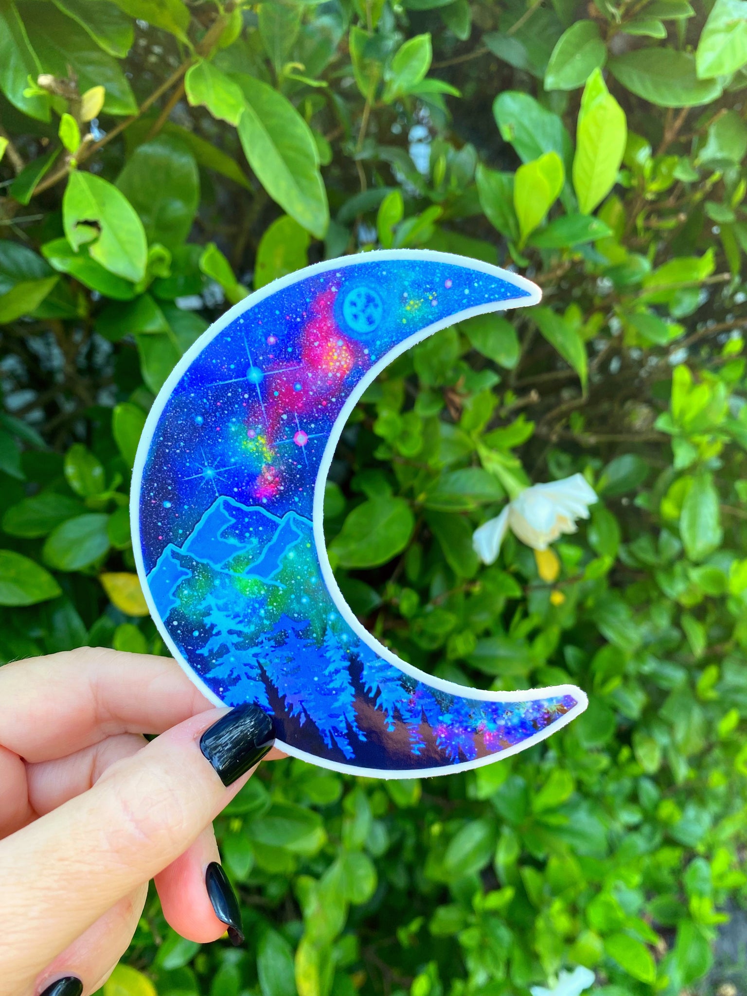 Blue moon forest crescent sticker 4”