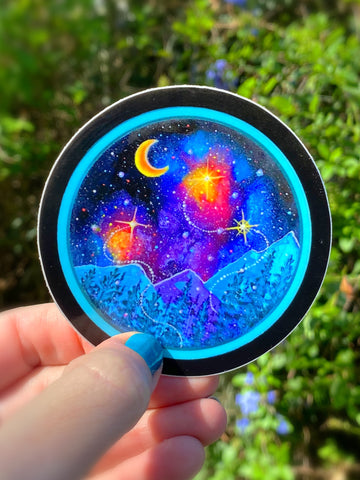 Cosmic landscape round sticker 3”