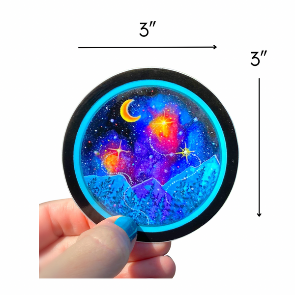 Cosmic landscape round sticker 3”